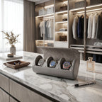 Triple Watch Roll in Smooth Grey Leather with Super Soft Lining