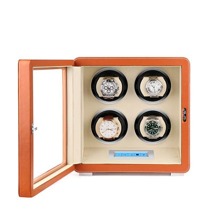 4 Watch Winder in Brown Smooth Leather Finish by Aevitas