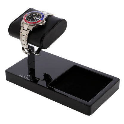 Aevitas Watch Large Stand in Piano Black with Black Genuine Leather Holder 50% Off