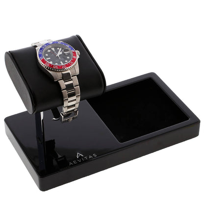 Aevitas Watch Large Stand in Piano Black with Black Genuine Leather Holder 50% Off