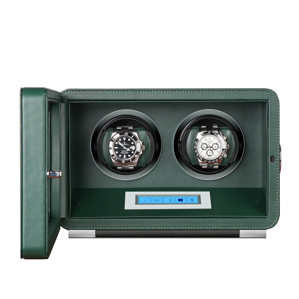 Automatic 2 Watch Winder in Dark Green Smooth Leather Finish by Aevitas