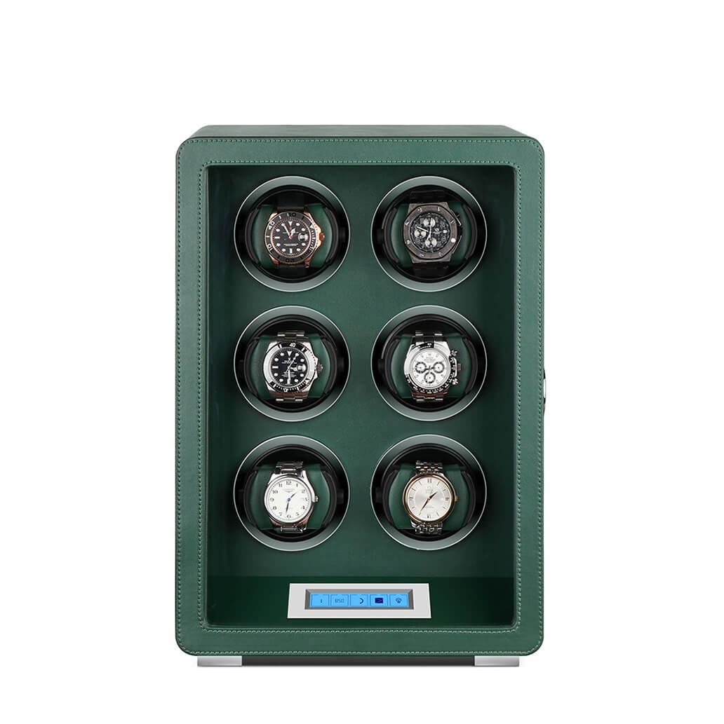 Automatic 6 Watch Winder Dark Green Smooth Leather Finish by Aevitas