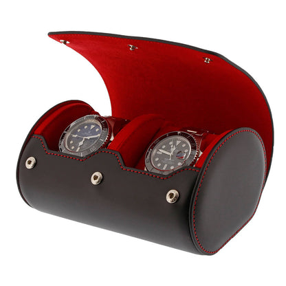 Double Watch Roll Case Premium Black Nappa Leather with Red Lining by Aevitas