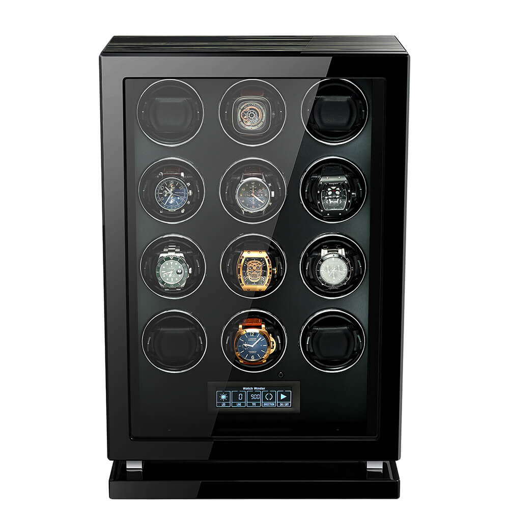 Premium 12 Watch Winder in Zebrano Ebony Wood Piano Lacquer by Aevitas