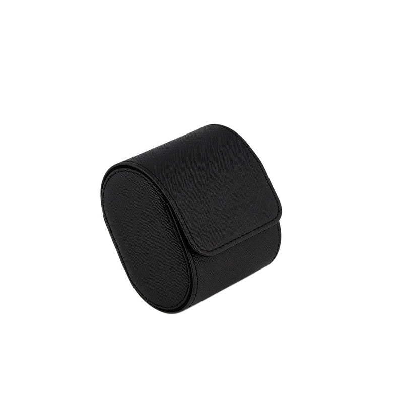 Premium Single Watch Roll in Black Saffiano Leather Super Soft Black Lining