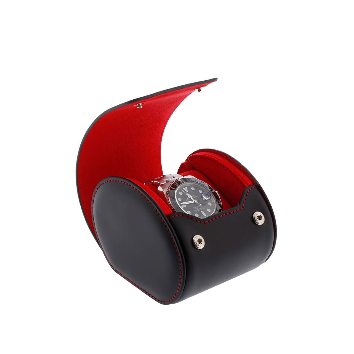 Single Watch Roll Case in Premium Black Nappa Leather with Red Lining by Aevitas